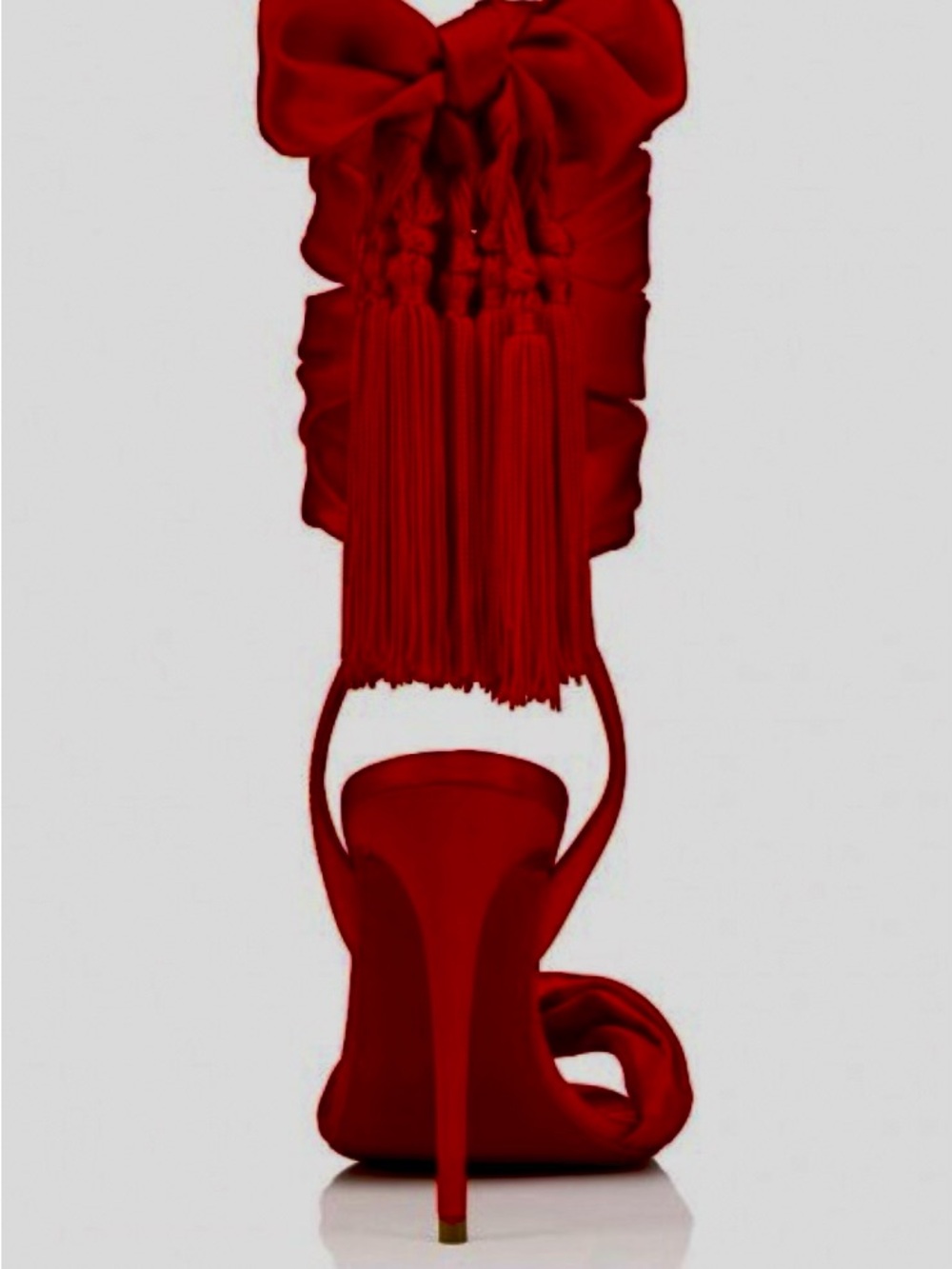 Christian Louboutin Red Satin Wrap-Ankle Stiletto Heels with Tassel - Picture 3 of 7